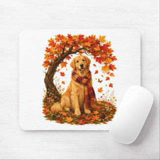 Golden Retriever Cosy Autumn Thanksgiving Mouse Pad