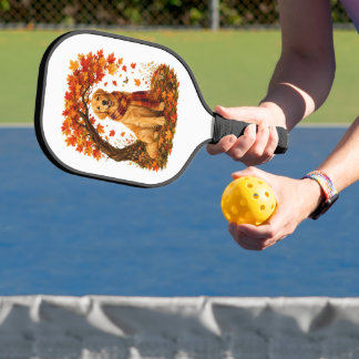 Golden Retriever Cosy Autumn Thanksgiving Pickleball Paddle