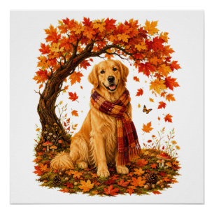 Golden Retriever Cosy Autumn Thanksgiving Poster