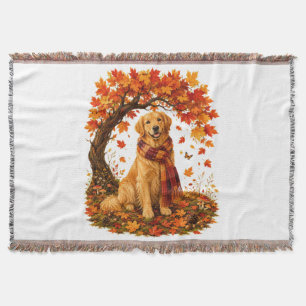 Golden Retriever Cosy Autumn Thanksgiving Throw Blanket