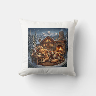 Golden Retriever Cosy Cabin Throw Pillow