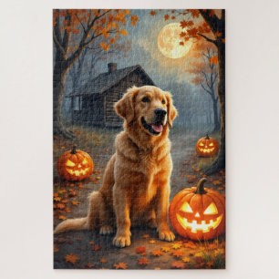 Golden Retriever Cosy Forest Halloween Art Jigsaw Puzzle