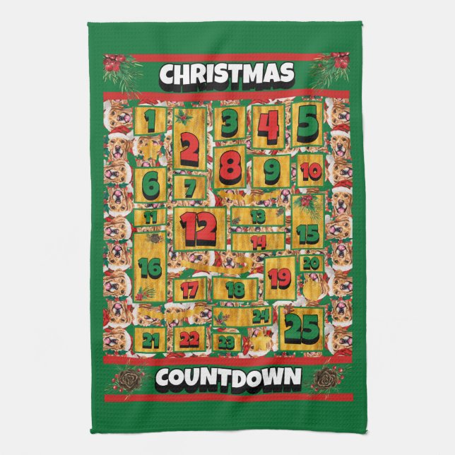 Golden Retriever Countdown Christmas Advent Dog Tea Towel (Vertical)