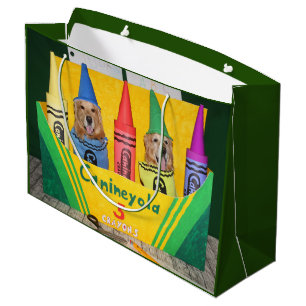 Golden Retriever Crayons in a Crayon Box Large Gift Bag