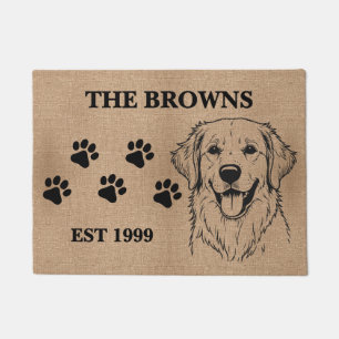 Golden Retriever Custom Family Name Welcome Doormat
