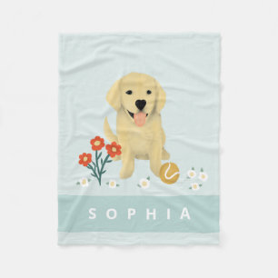 Golden Retriever Cute Dog Kids Floral Fleece Blanket