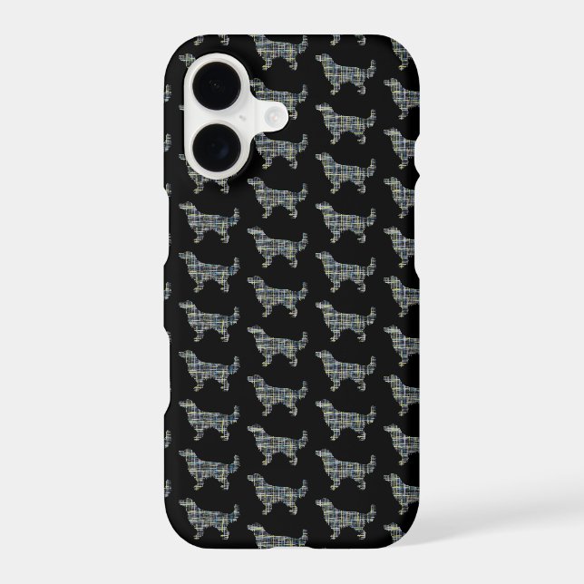 Golden Retriever Cute Dog Silhouette Grid Black iPhone Case (Back)