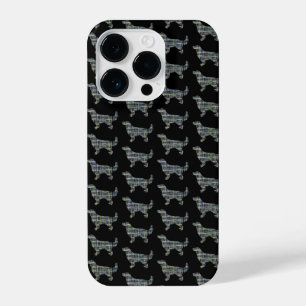 Golden Retriever Cute Dog Silhouette Grid Black iPhone 14 Pro Case