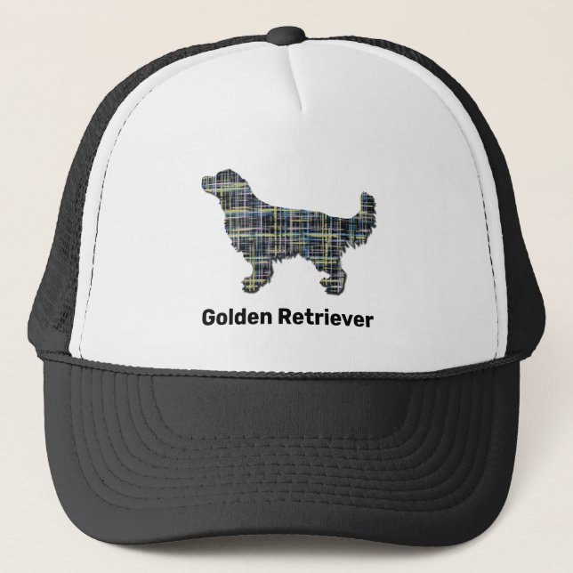 Golden Retriever Cute Dog Silhouette Grid Custom Trucker Hat (Front)