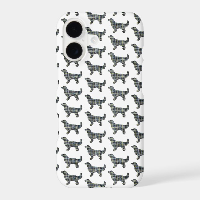 Golden Retriever Cute Dog Silhouette Grid White iPhone Case (Back)