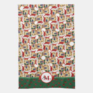 Golden Retriever Cute Monogram Christmas Dog Tea Towel