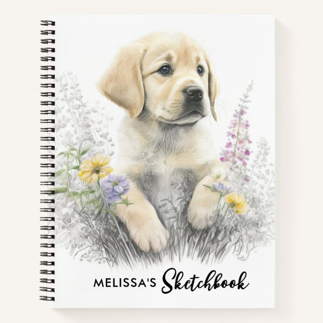 Golden Retriever Cute Puppy Dog Floral Sketchbook Notebook (Front)