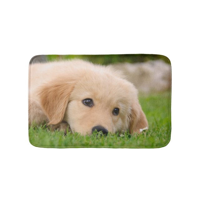 Golden Retriever Cute Puppy Dreaming Meadow, Small Bath Mat (Front)
