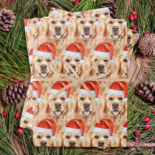 Golden Retriever Cute Santa Dog Christmas Holiday Wrapping Paper Sheet