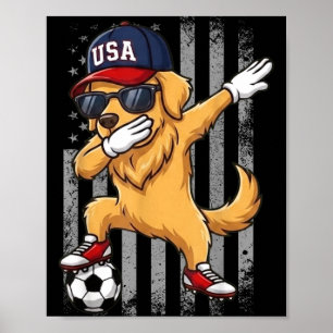 Golden Retriever Dabbing Soccer Boys Girls Kids Poster