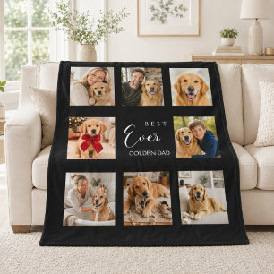 Golden Retriever Dad Father Cream Photo Collage Fleece Blanket
