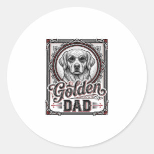 Golden Retriever Dad Vintage Engraving Design_1 Classic Round Sticker