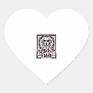 Golden Retriever Dad Vintage Engraving Design_1 Heart Sticker