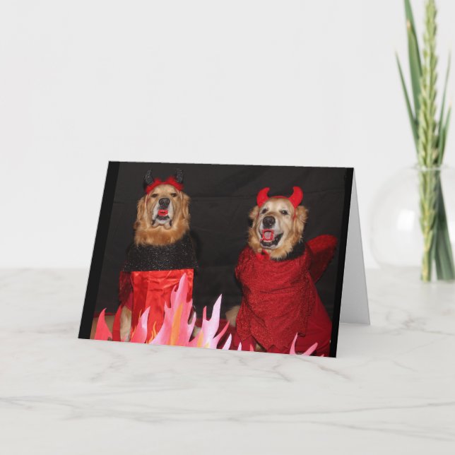 Golden Retriever Devilish Halloween Card (Front)