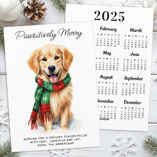 Golden Retriever Dog 2025 Calendar Cute Christmas  Holiday Card