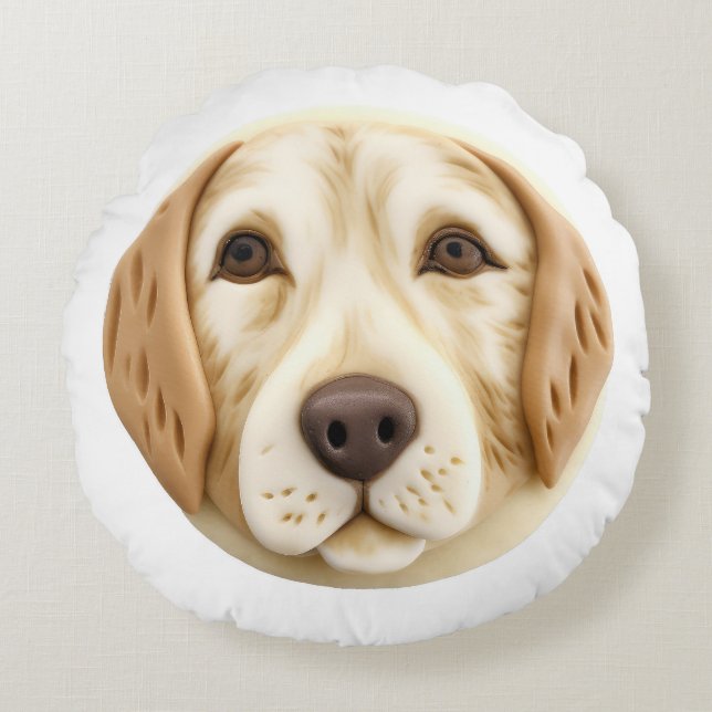 Golden Retriever Dog 3D Inspired Round Cushion (Front)