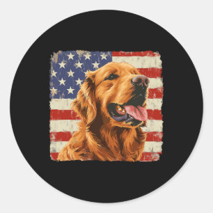 Golden Retriever Dog America Flag Shirt Independen Classic Round Sticker