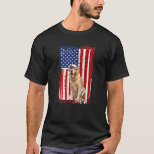 Golden Retriever Dog American Flag Patriotic 4th T-Shirt