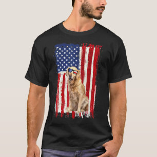 Golden Retriever Dog American Flag Patriotic 4th T-Shirt