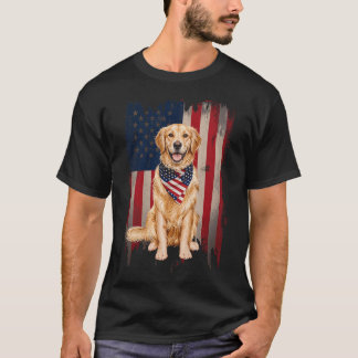 Golden Retriever Dog American Flag Patriotic Pet T-Shirt