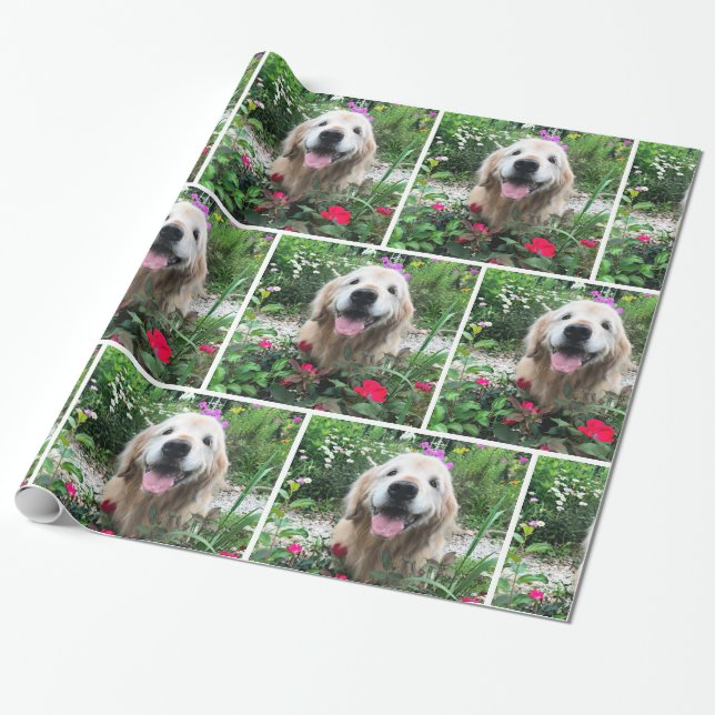 Golden Retriever Dog Among Flowers All Occasion Wrapping Paper (Unrolled)