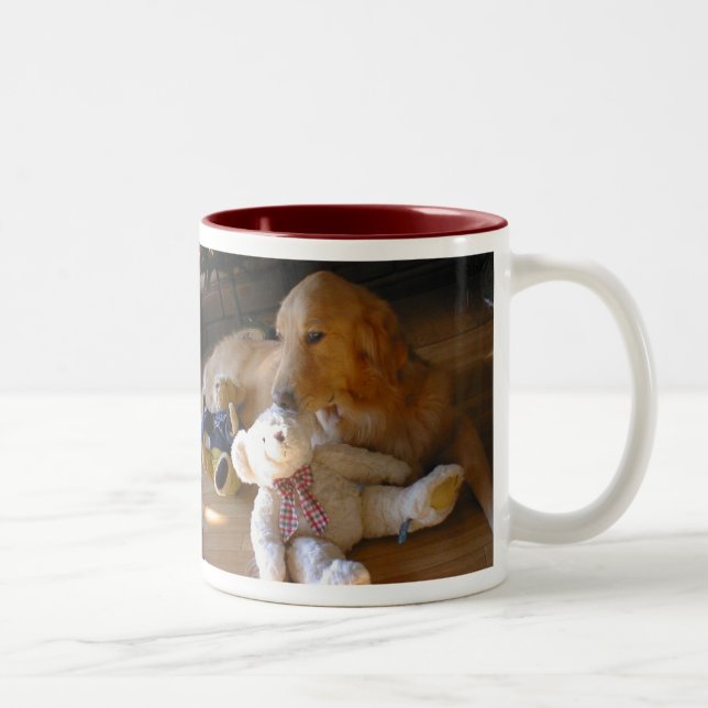 Golden Retriever Dog and Teddy Bear Two-Tone Coffee Mug (Right)