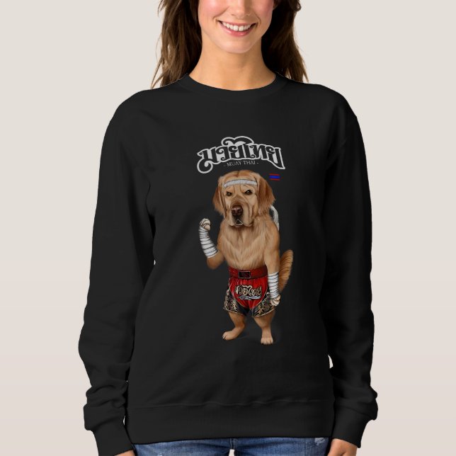 Golden Retriever Dog As Muay Thai Kick Boxing Cham Sweatshirt (Front)