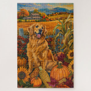 Golden Retriever Dog Autumn Harvest Thanksgiving Jigsaw Puzzle