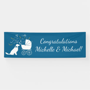 Golden Retriever Dog Baby Shower Blue Boy Banner
