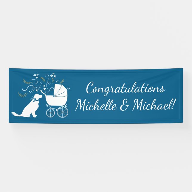 Golden Retriever Dog Baby Shower Blue Boy Banner (Horizontal)