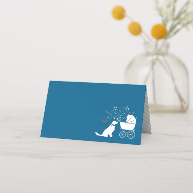 Golden Retriever Dog Baby Shower Blue Boy Place Card (Front)