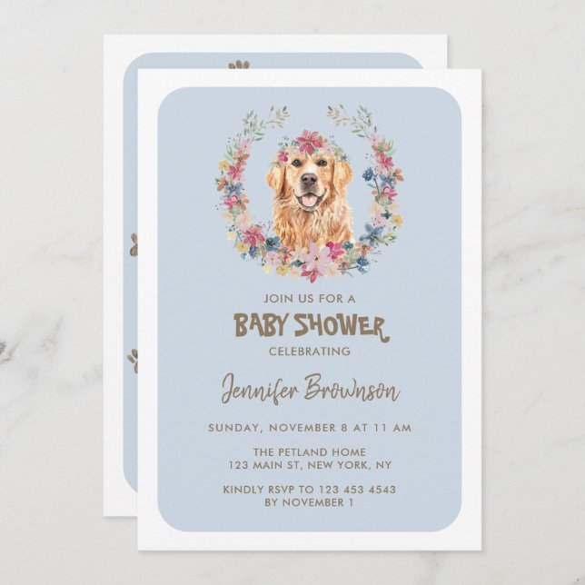 Golden Retriever Dog Baby Shower Invitation (Front/Back)