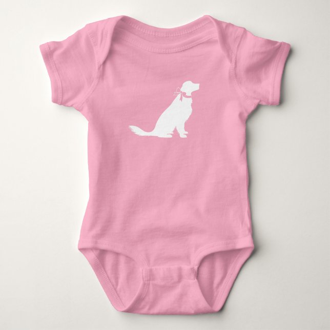 Golden Retriever Dog Baby Shower Pink Baby Bodysuit (Front)