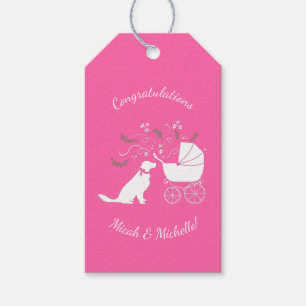 Golden Retriever Dog Baby Shower Pink Girl Gift Tags