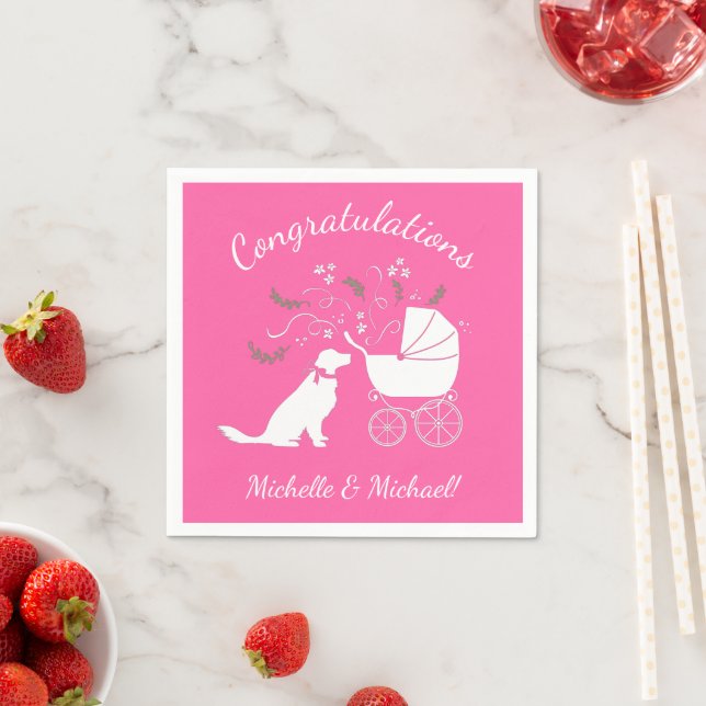 Golden Retriever Dog Baby Shower Pink Girl Napkin (Insitu)