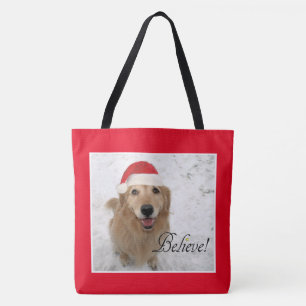 Golden Retriever Dog Believe Christmas Tote Bag