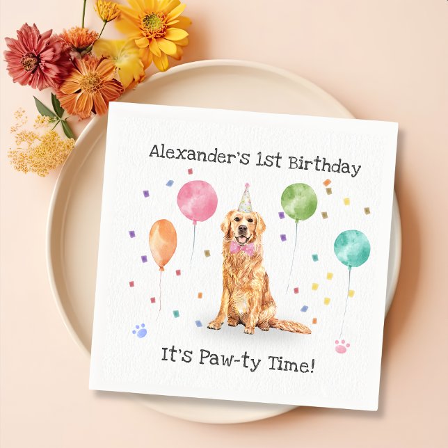 Golden Retriever Dog Birthday Party Napkin (Creator Uploaded)