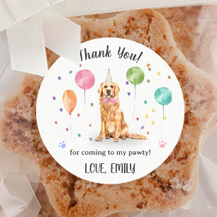 Golden Retriever Dog Birthday Thank You Classic Round Sticker