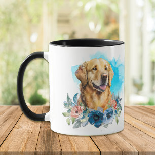 Golden Retriever Dog Blue Floral Bouquet Mug