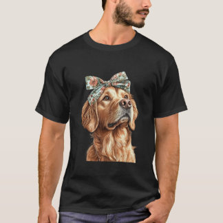 Golden Retriever Dog Boho Coquette Bow Mum Mothers T-Shirt