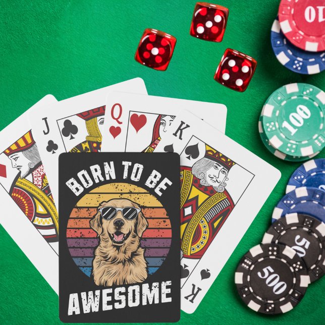 Golden Retriever Dog Born To Awesome Retro Sunset  Playing Cards (Creator Uploaded)