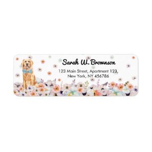 Golden Retriever Dog bowtie and Spring Flowers Return Address Label