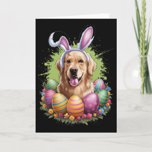 Golden Retriever Dog Bunny Ears Easter Eggs Spring Card