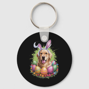 Golden Retriever Dog Bunny Ears Easter Eggs Spring Key Ring
