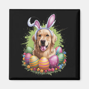 Golden Retriever Dog Bunny Ears Easter Eggs Spring Magnet
